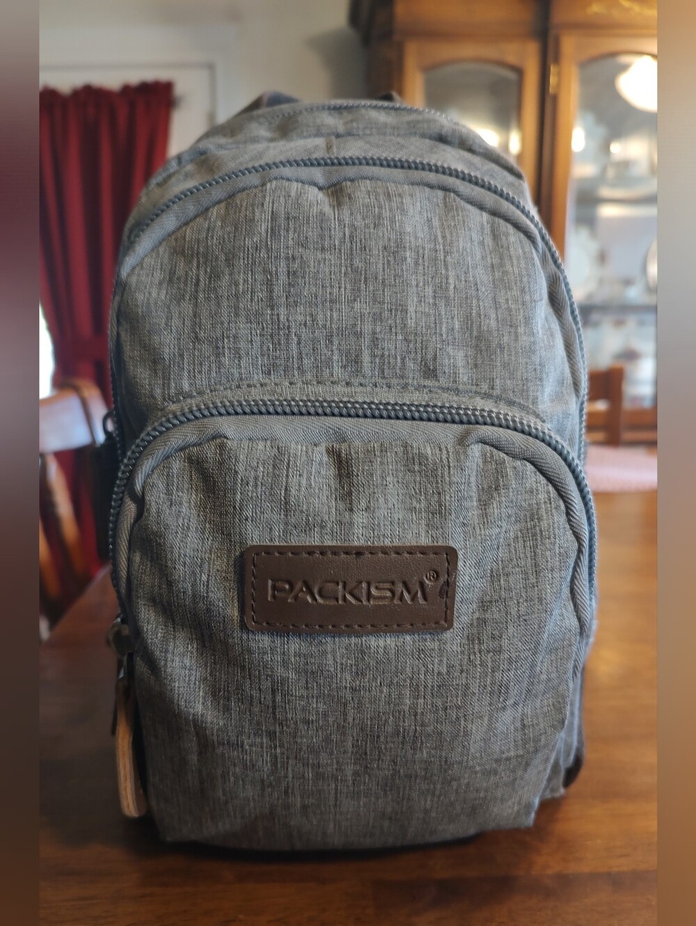 Gray Small Backpack with Front Zip Pocket